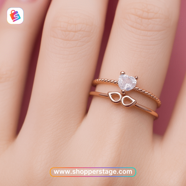 Rose Gold Dual Band Heart & Teardrop Ring