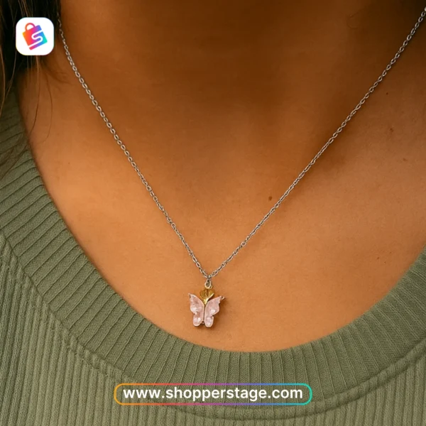 Pink Butterfly Pendant Necklace