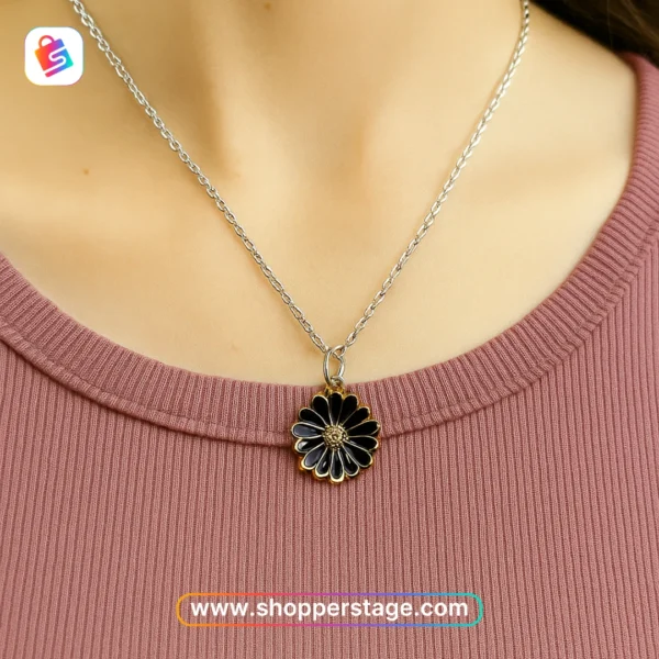 Black Daisy Pendant Necklace